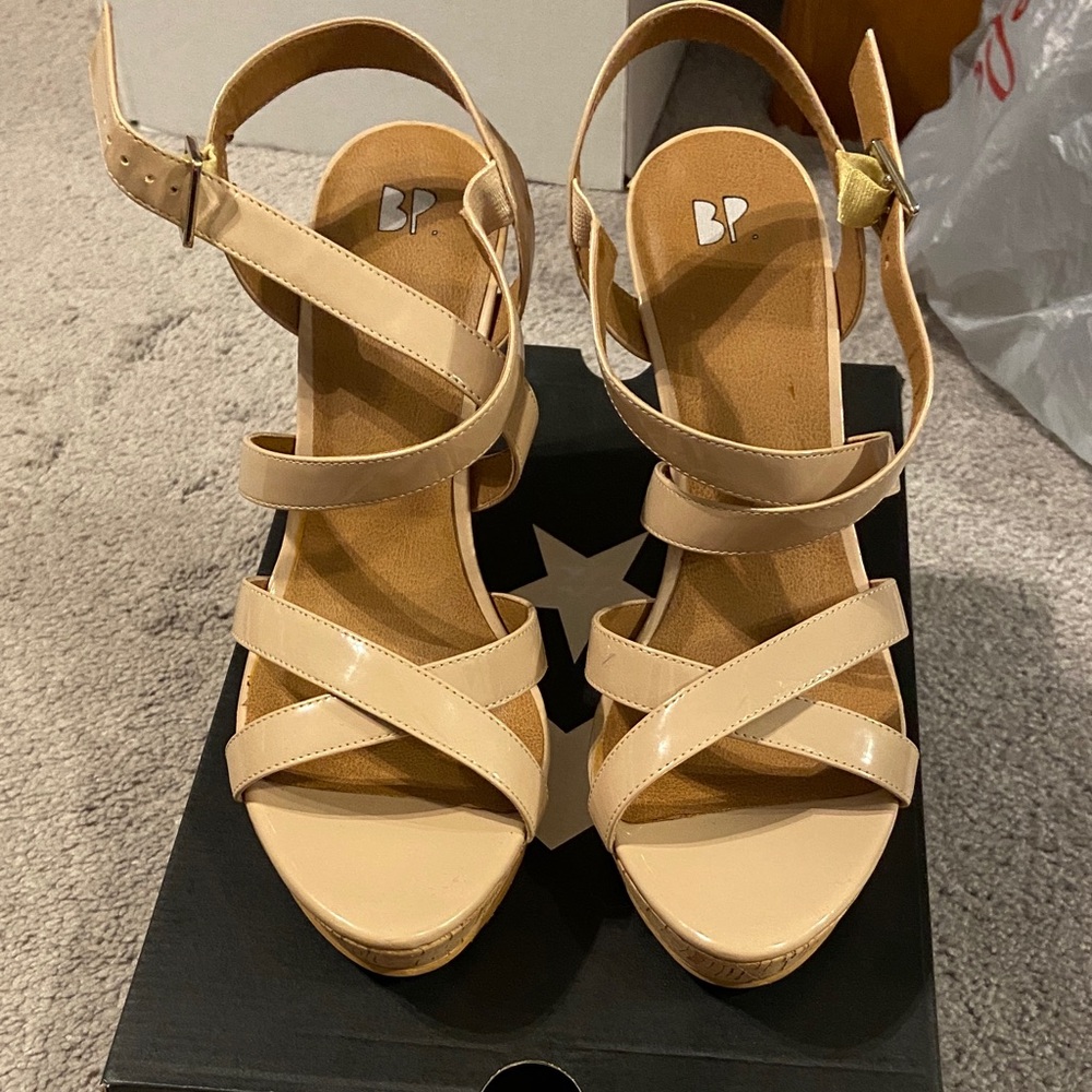 BP Women's Beige Strappy Heels